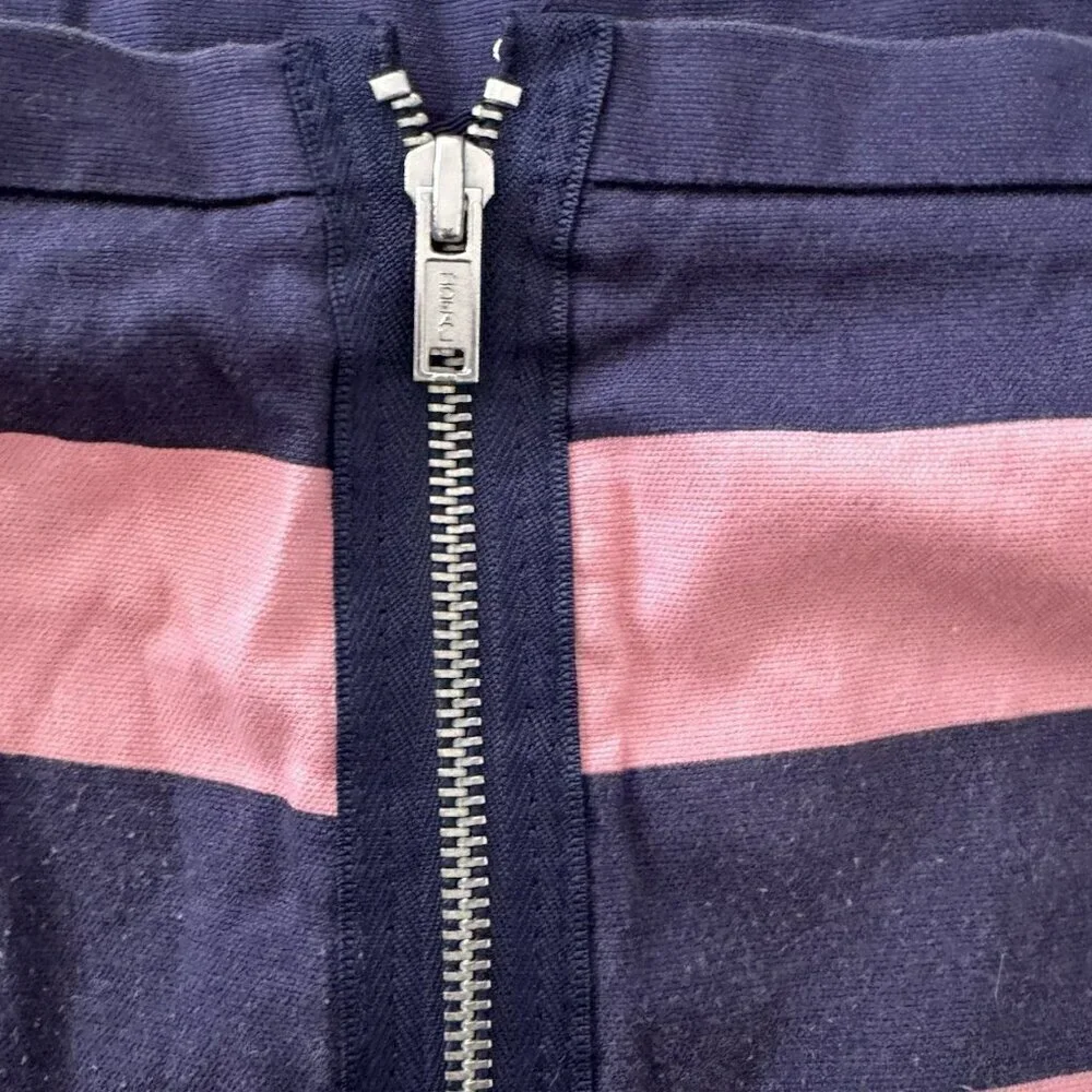 Gap Womens Rugby Skirt 2 Pink Blue Striped Zip Up Cotton Mini Casual